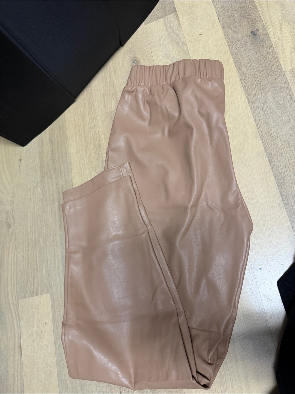 Faux Leather Jogger Bottoms - Brown
